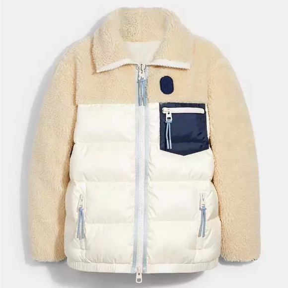 Coach Jackets & Blazers - Coach Women's Sherpa Down Jacket in Cream/Blue Medium- EUC